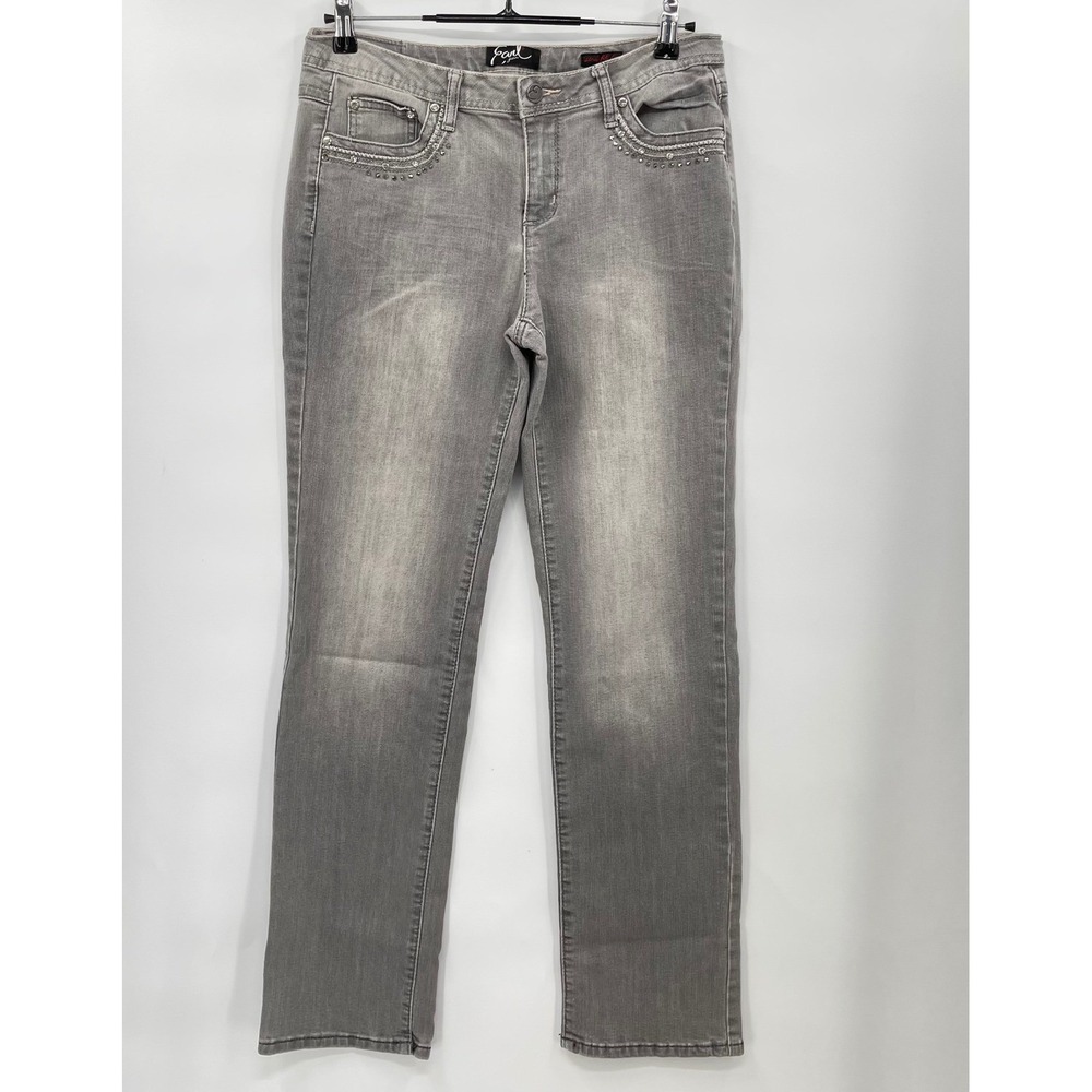 Earl Jeans Women's Gray Straight Leg‎ Jeans Embellished Pockets Size 10